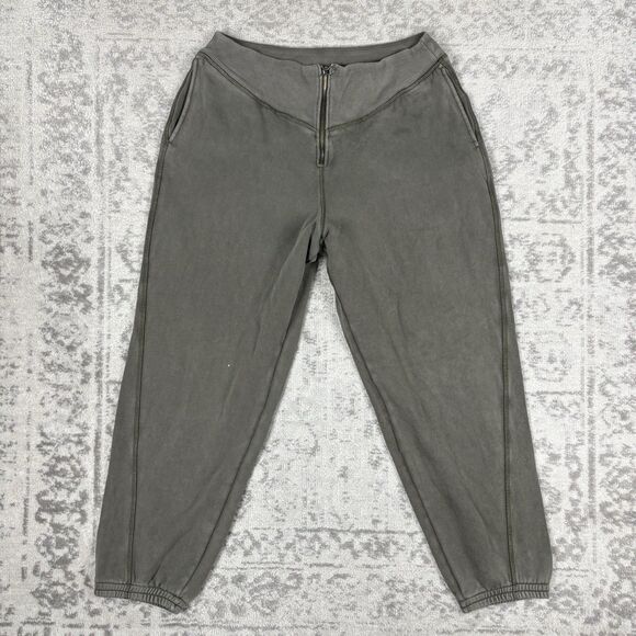 Pants - Aerie Womens Zipper Front Jogger Washed Olive Green Fleece Zipper Pocket Size XL